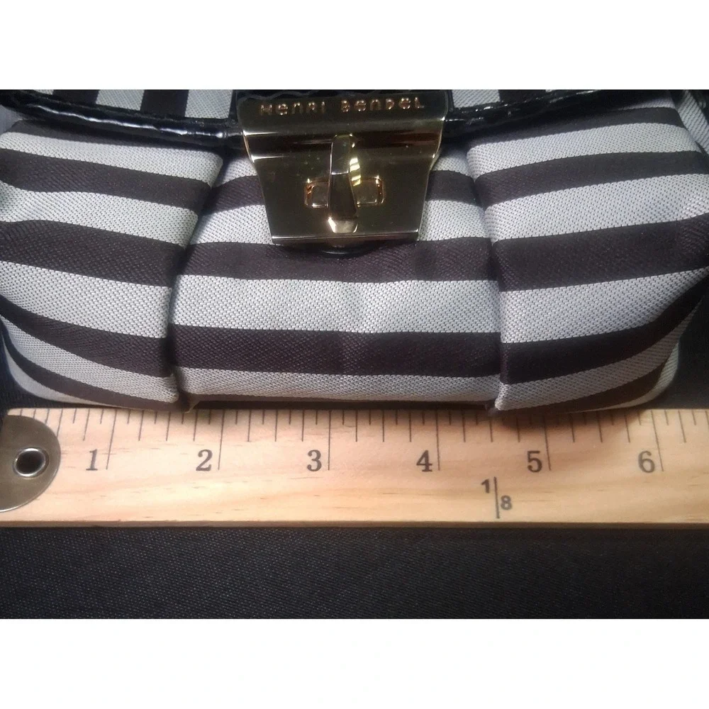 Henri Bendel Crossbody Bag Black and Gray Stripe Pink Lining Turn Lock Dust Bag - Picture 3 of 10